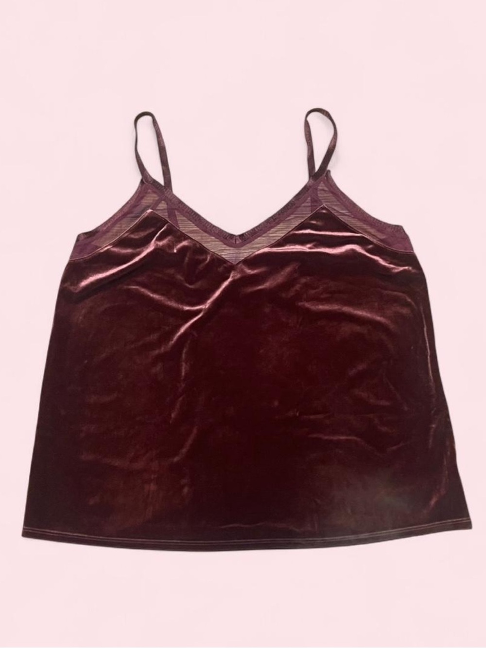 Worthington NWT Burgundy Velvet Lace Trim Spaghetti Strap Tank Top Large - Picture 2 of 7